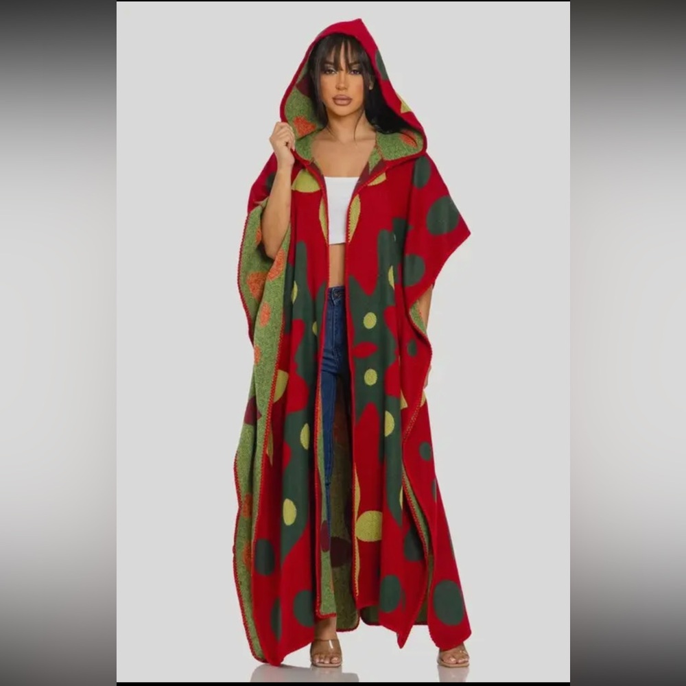 Green & Red Print Hooded Women's Cardigan